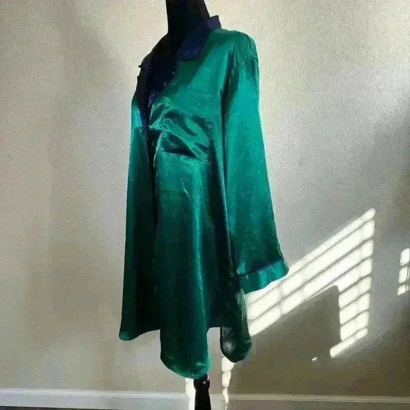 Victoria’s Secret Vintage Gold Label Sleep Shirt Blue Green Button Down Women LG - Picture 5 of 8